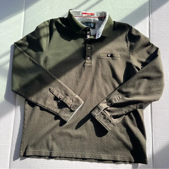 Ted Baker Long Sleeve Green Navy Polo shirt Deluxe size 6 - Picture 15 of 16